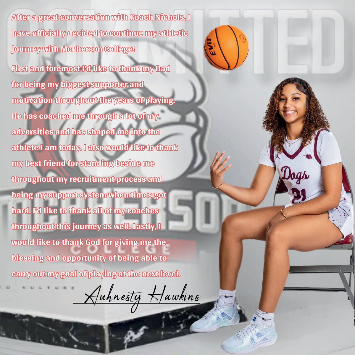 Auhnesty Hawkins (@auhnesty2025) on Twitter photo 100% Comitted <a href="/MacBulldogsWBB/">McPherson Women's Basketball</a> can’t wait to become a future Bulldog! #GoBulldogs 🐶 100% Comitted <a href="/MacBulldogsWBB/">McPherson Women's Basketball</a> can’t wait to become a future Bulldog! #GoBulldogs 🐶
