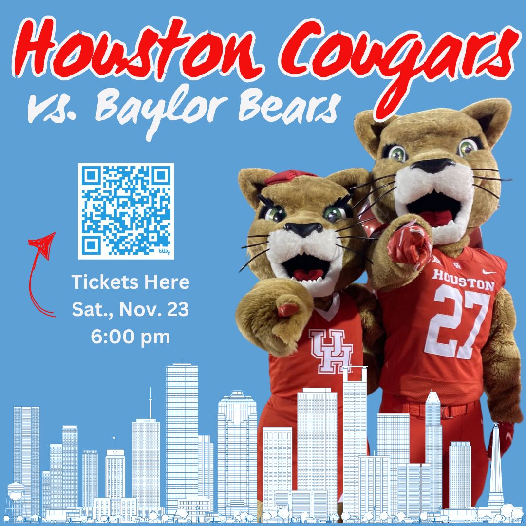 historywithedge's tweet photo. Get Tickets Here: https://t.co/leXpWcdDVD
Don't miss the @UHCougarFB pay homage to #Houston on Sat., Nov 23rd against @BUFootball. Get discounted tickets from @UHBayAreaCoogs.
#GoCoogs #HoustonBlue #HTown #HoustonMade #BeatBaylor https://t.co/nHyffDvGwm