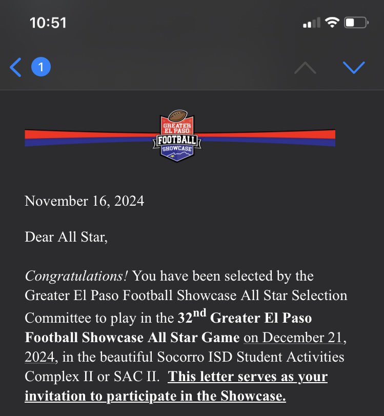 Thank you for the opportunity and blessing to be able to showcase my talent at the All star game can’t wait ‼️<a href="/CoachMac_PHS/">Leigh McWhorter</a> <a href="/Prep1USA/">PREP1</a> <a href="/915Showcase/">Greater EP Football Showcase</a> <a href="/eric_scogin/">Eric Scogin</a> <a href="/Fchavezeptimes/">Felix Chavez</a>