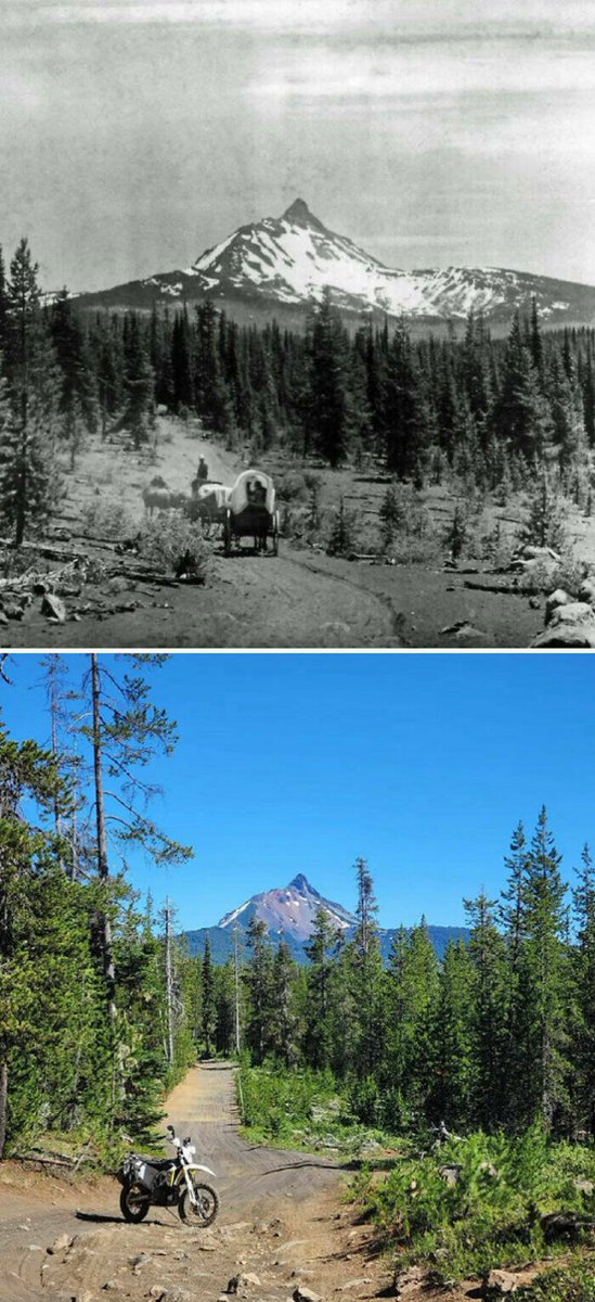 Thread of historical then &amp; now photos that show the passing of time

1. Santiam Wagon Road, Oregon, 1910 to 2022.