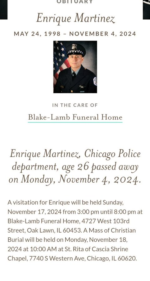 I am on my way to the wake for Officer Martinez who was murdered while serving our city and our society on a traffic stop here. I would encourage everyone who is able to come and show support for the family which has sacrificed so much for the survival of our city. Details: