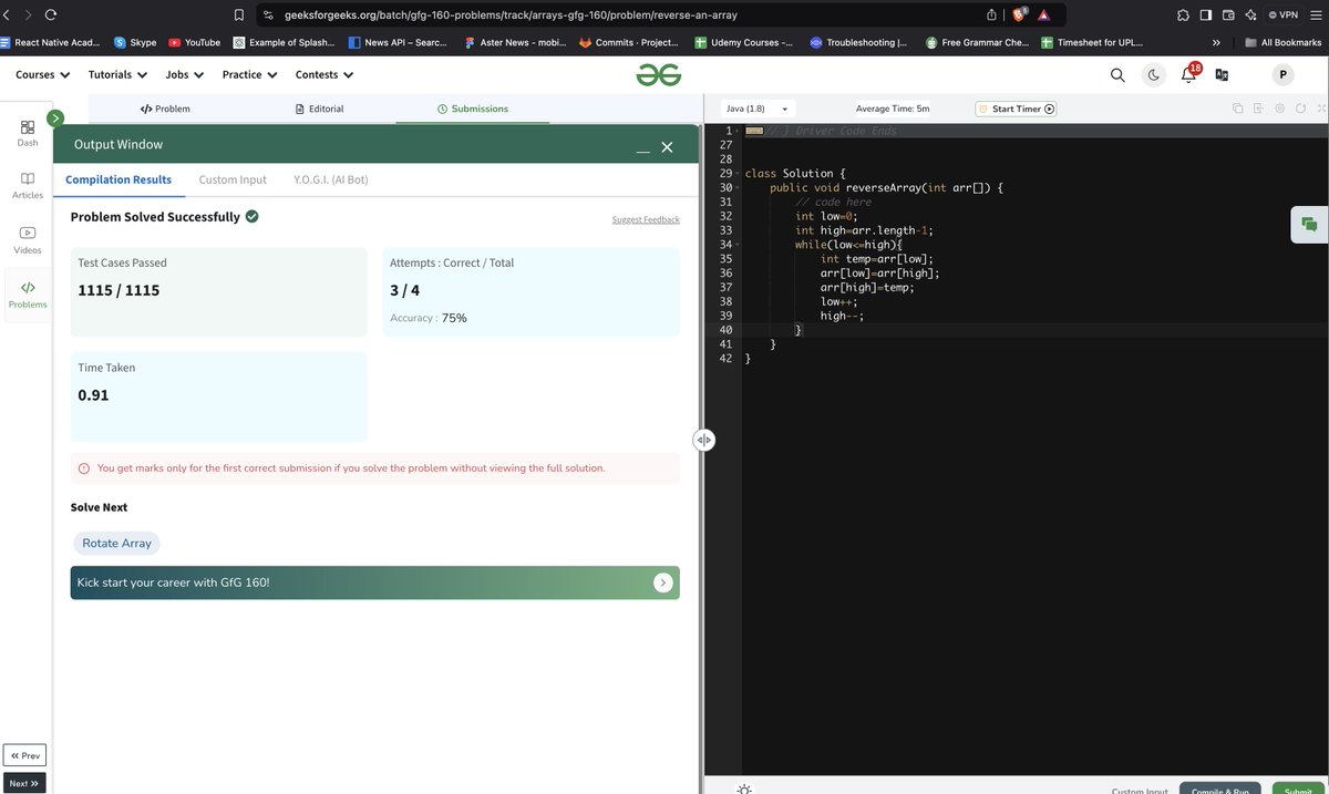 royalpawan53's tweet photo. 🌟 Started my #geekstreak2024 journey today with the #gfg160 challenge and completed #Day1 
Today's solved problems include:
1. Second Largest
2. Move All Zeroes to End
3. Reverse an Array
Looking forward to the next challenges and staying consistent!
@geeksforgeeks @sandeep_jain https://t.co/TrvDCNI4Y3