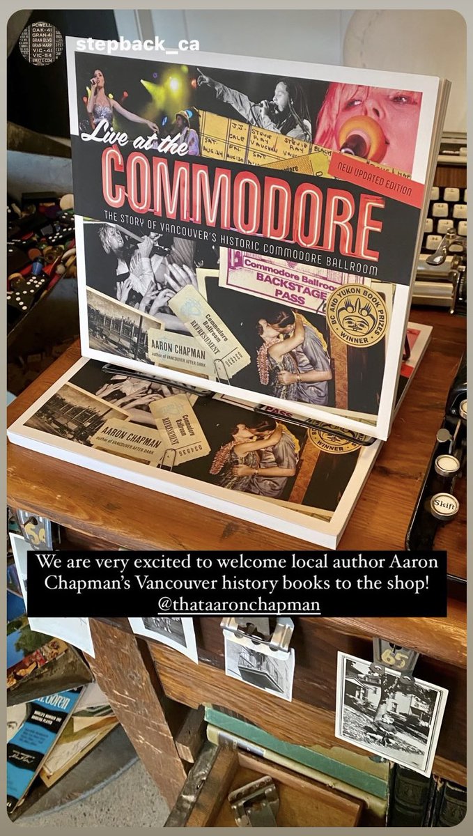 TheAaronChapman's tweet photo. Have you been to Stepback (2936 West Broadway) in Kitsilano? 
You’ll find some signed copies of my books #LiveattheCommodore, #LiquorLust,andTheLaw, #VancouverVice &amp; #VancouverAfterDark now on sale there
amongst the antiques, old charts &amp; #VancouverBC ephemera there.
Stop in! https://t.co/s75xxy52SY