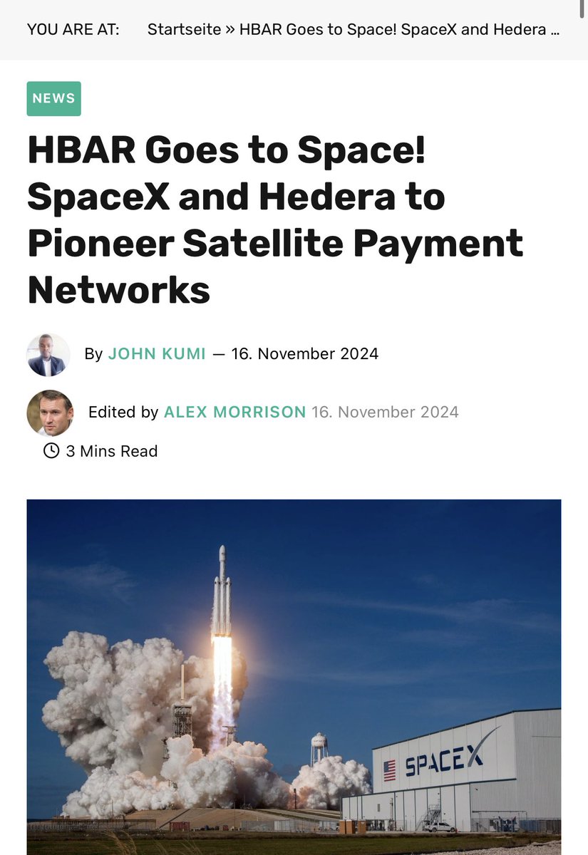 SpaceX will be sending a satellite powered by #HBAR into space this coming  January. #Crypto