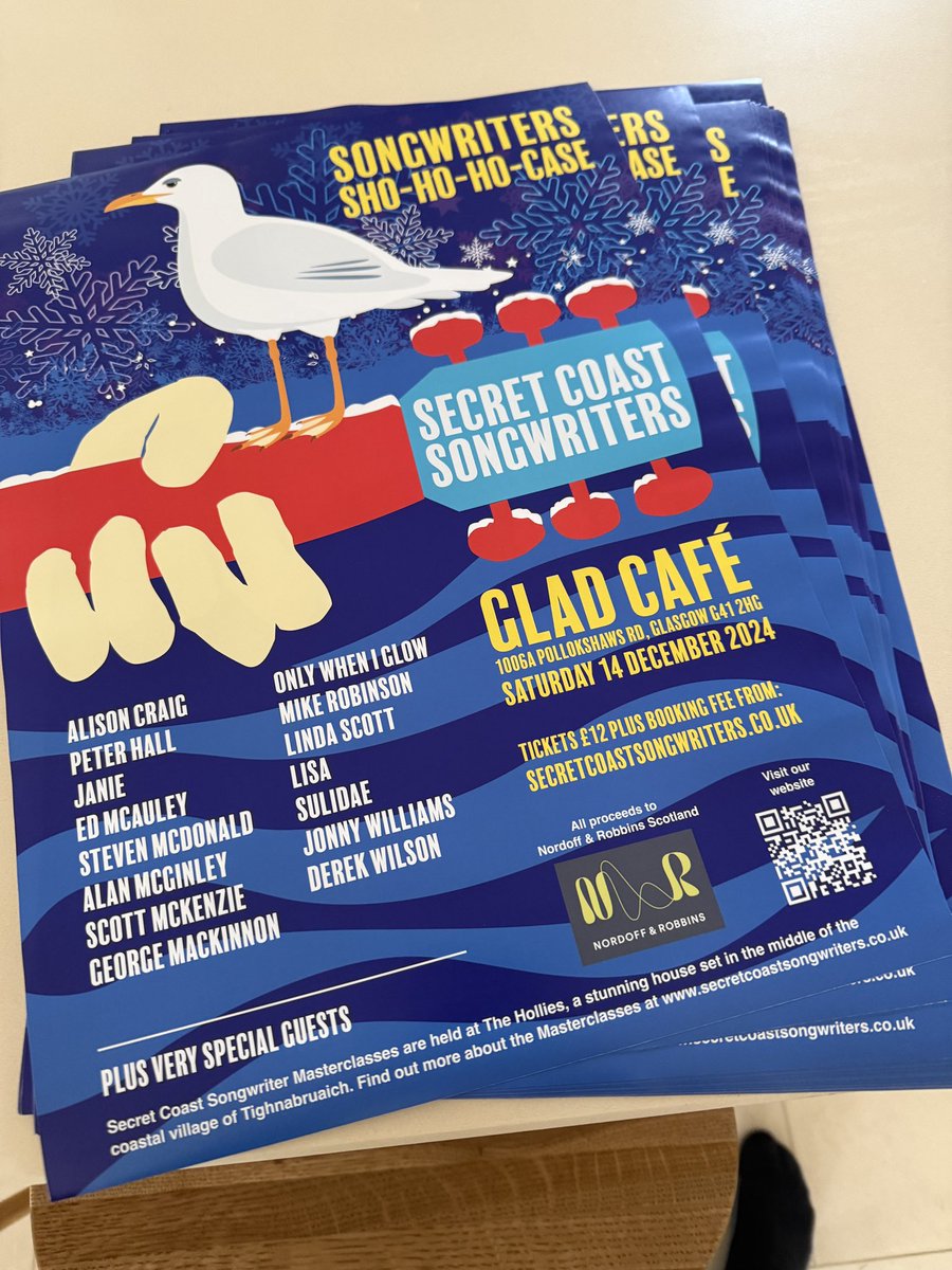 Secret Coast Song (@secretcoastsong) on Twitter photo Tickets going fast for our Christmas Sho-Ho-Ho-Case at <a href="/thegladcafe/">The Glad Cafe</a> on 14th December. Hear new songs from our new songwriters plus some very special guests. Proceeds to <a href="/nordoffrobbins/">Nordoff and Robbins</a>. <a href="/jamthrawn/">James Grant</a> <a href="/GramSkin/">Grahame Skinner</a> <a href="/R0Poem/">ROPoem</a>. Tickets from website. Tickets going fast for our Christmas Sho-Ho-Ho-Case at <a href="/thegladcafe/">The Glad Cafe</a> on 14th December. Hear new songs from our new songwriters plus some very special guests. Proceeds to <a href="/nordoffrobbins/">Nordoff and Robbins</a>. <a href="/jamthrawn/">James Grant</a> <a href="/GramSkin/">Grahame Skinner</a> <a href="/R0Poem/">ROPoem</a>. Tickets from website.