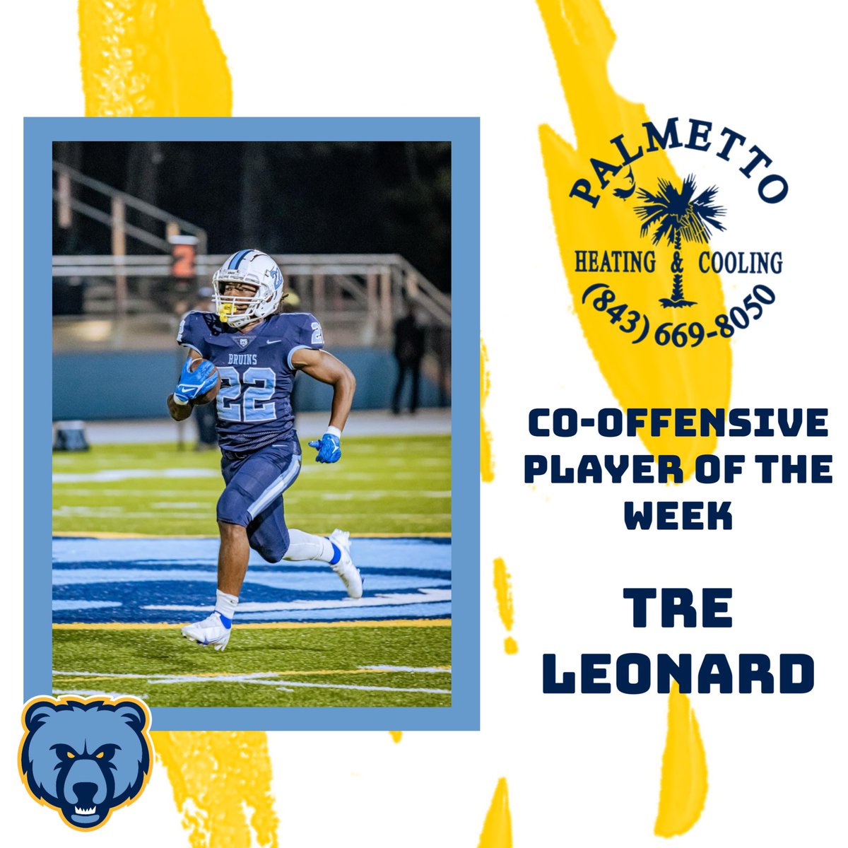 Our Palmetto Heating and Cooling LLC Co-Offensive Player of the Week is <a href="/TreLeonard2/">Tre Leonard</a>!