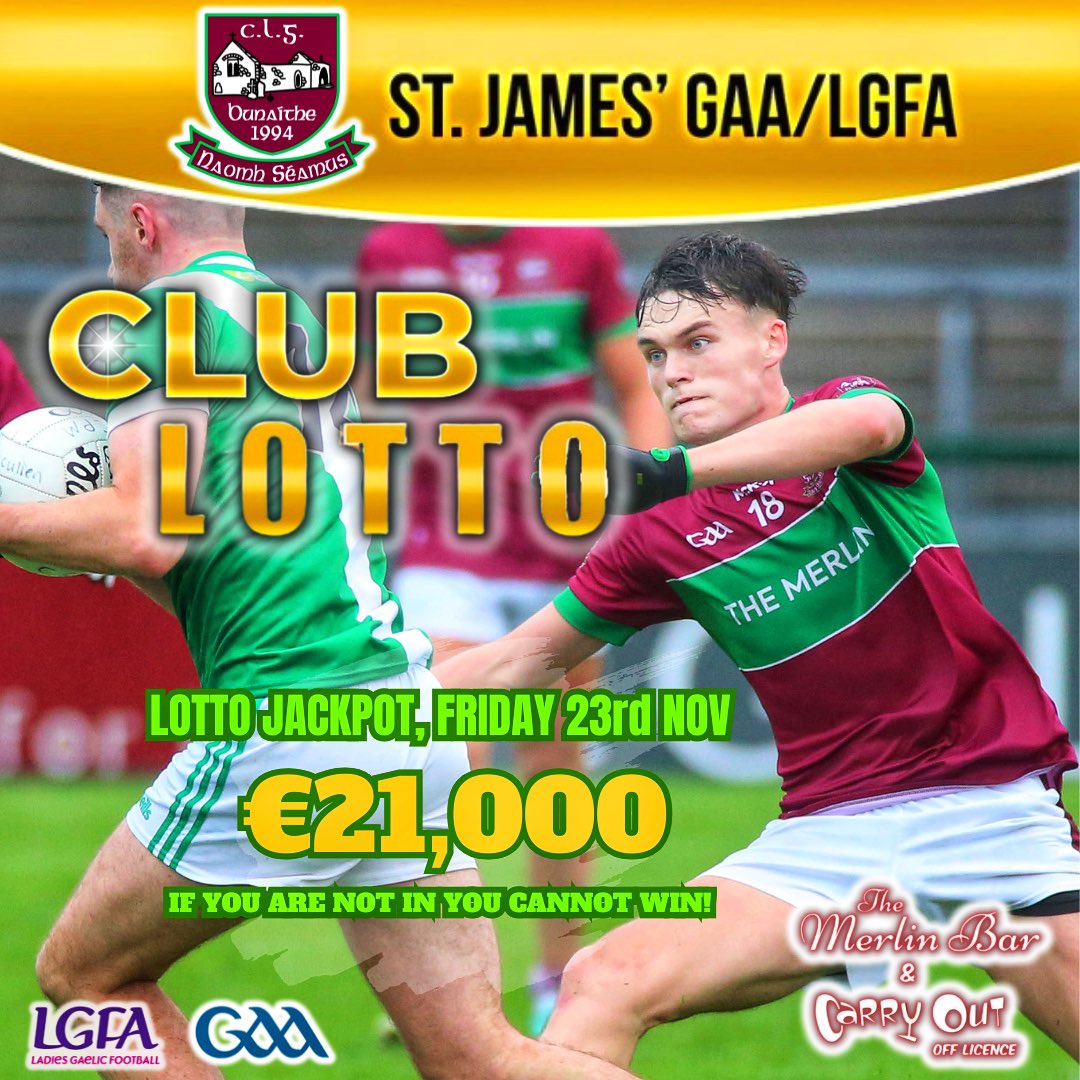 Lotto Numbers from draw held last Friday, 15th November 2024 ⬇️

No's 5 - 14 - 23 - 28 ✅

No Winner 🤷‍♂️

Lucky Dips👇 

1. Noel Daly  💶

2. Helen Connaughton 💶

3. Brian Duggan 💶

4. Jimmy Howley 💶 

Seller's Prize: Sean Connor 💰 

play.clubforce.com/play_newa.asp?…
