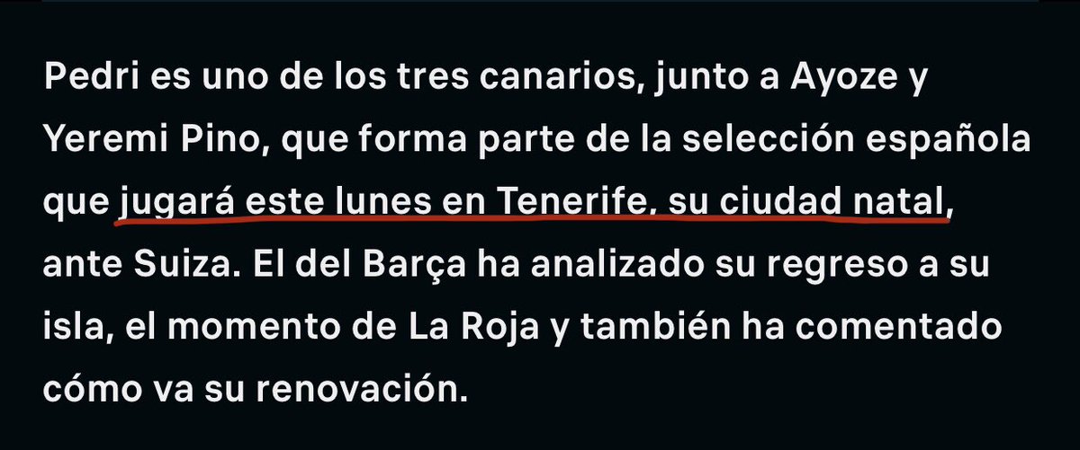 cochedehora's tweet photo. @FlashscoreES @_Cesar_Suarez_ Imposible que Tenerife sea su “ciudad natal”: Tenerife es una isla. La ciudad donde está el Heliodoro es Santa Cruz de Tenerife, que tampoco es la ciudad natal de Pedri porque nació en Tegueste. Es como decir que la ciudad natal de Messi es el Río de la Plata: un despropósito. https://t.co/mDXnDwscBQ