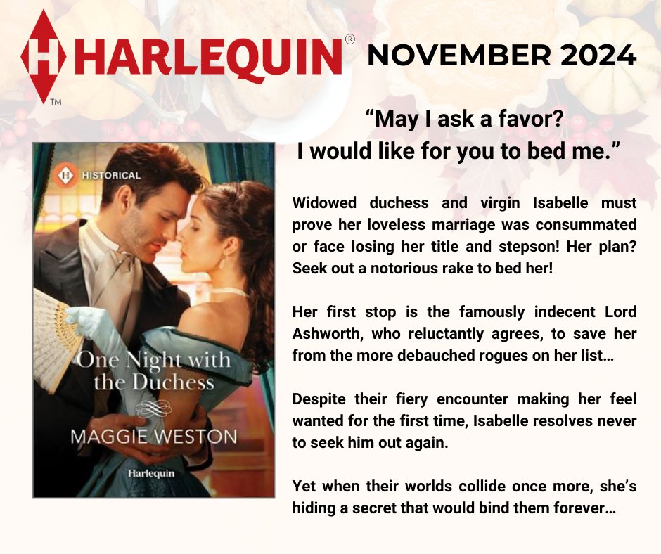 Maggie Weston makes her Harlequin debut with this spicy Victorian romance.

Get One Night with the Duchess now: harlequin.com/shop/books/978…
