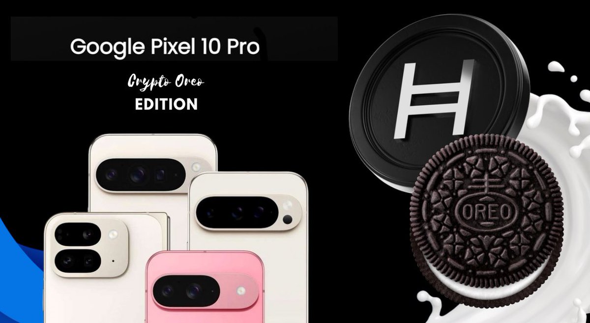 aroogle's tweet photo. 🚨BREAKING: $HBAR governing council companies Google and Mondelez are reportedly working on a “Crypto Oreo” edition Pixel 10 powered by Hedera

Both Google and Mondelez (Oreo’s Parent Company) have not only previously worked together on Android 8 Oreo, but also sit on the Hedera Council.

According to the source, the phone’s flagship feature will be an AI powered Camera app with 1-click-NFT generation.

@Google hosted an HBAR governing council meeting at their HQ in Silicon Valley earlier this year. A few weeks later, OREOs parent company @MDLZ joined Hedera.