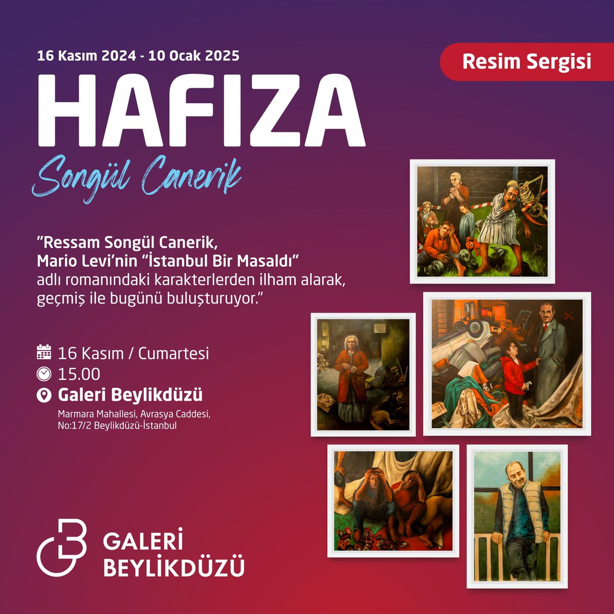 Songül Canerik'in "Hafıza" sergisini 10 Ocak 2025 tarihine kadar @galeribeylikduzu nde Ziyaret edebilirsiniz.
...
@galeribeylikduzu 
@galeribeylikduzu
