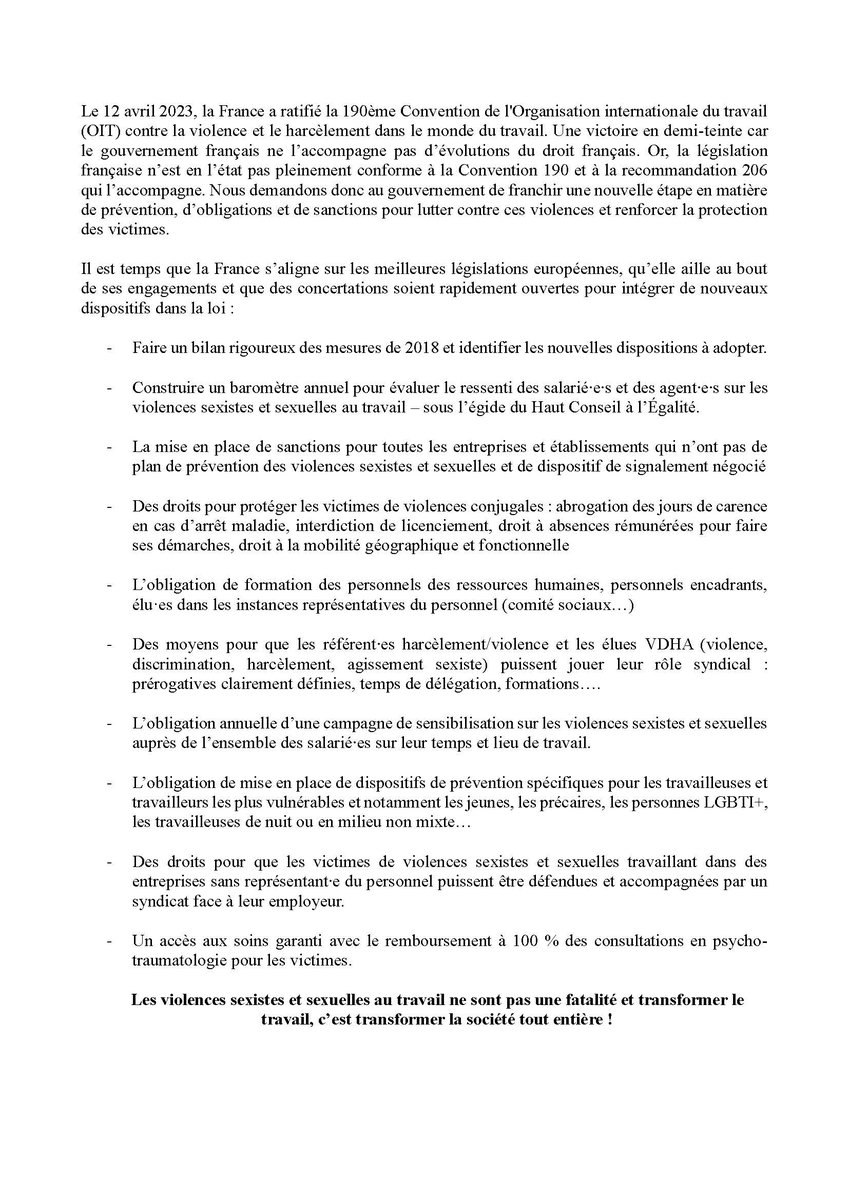 Communiqué intersyndical
Au travail, les violences sexistes et sexuelles existent !
STOP, il faut des actes et des moyens !