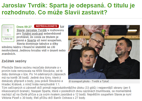 34Cislo's tweet image. Pokud opravdu šéf Slavie řekl, že pro něj "Sparta není soupeřem", jsem za to rád. Z historie víme, že se podobná prohlášení úplně nevyplácí. Ví o tom třeba v Liberci. Vylepil bych článek v kabině. Na Spartě totiž dobře víme, že únava i zranění přichází. #FotbalPortal
