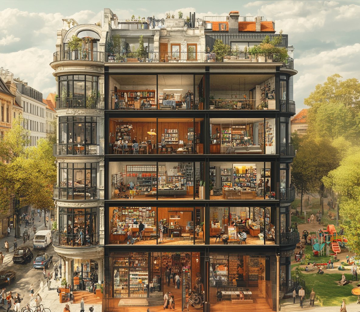 UrbanCourtyard's tweet photo. Courtyard blocks represent humanity's most elegant fulfillment of the urban promise of maximal convenience. On the perimeter of the block, residents have the public ways, shops, offices, and the city. Inside, they have a private (but shared) green space and sound-insulated park. https://t.co/AGODHHoPTF