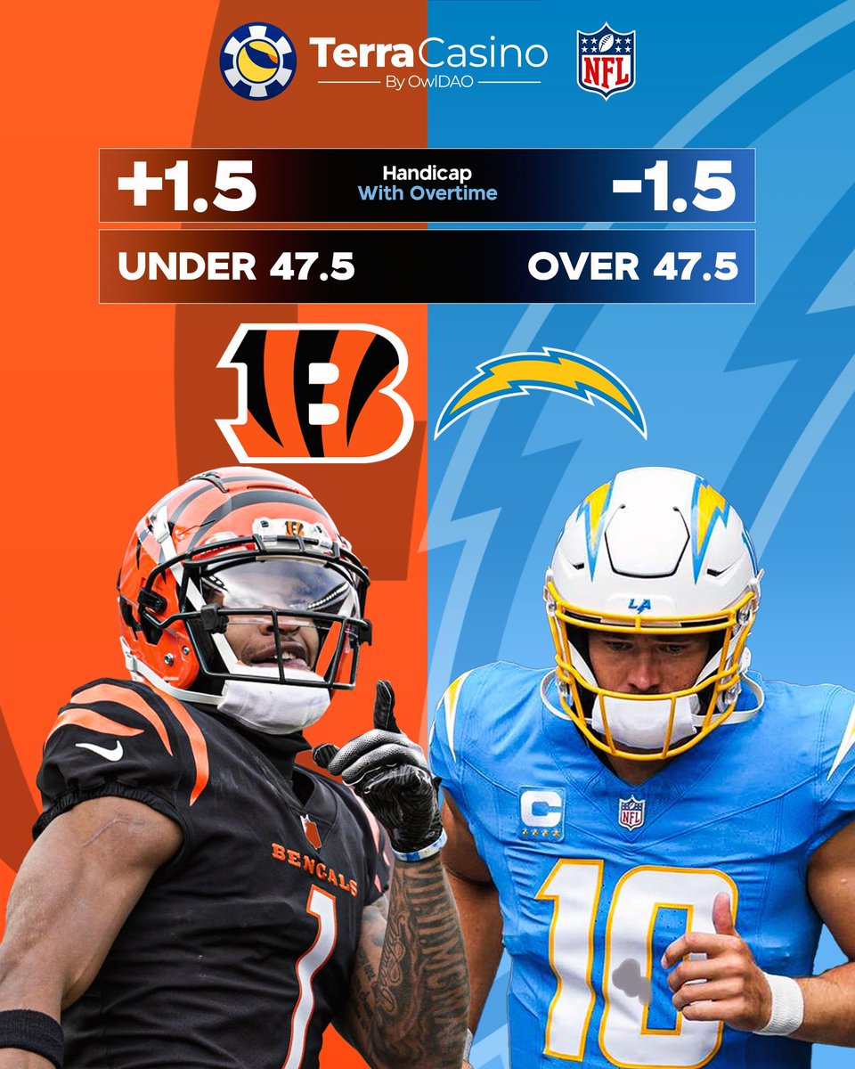 Two teams, one winner. Are you riding with Cincinnati’s roar or LA’s lightning strike? ⚡ Who takes it?

Place your bets now at TerraCasino.io !

#NFL #CincinnatiBengals #LosAngelesChargers #FootballBetting #Sportsbook #CryptoCasino #OnlineBetting #TerraCasino”