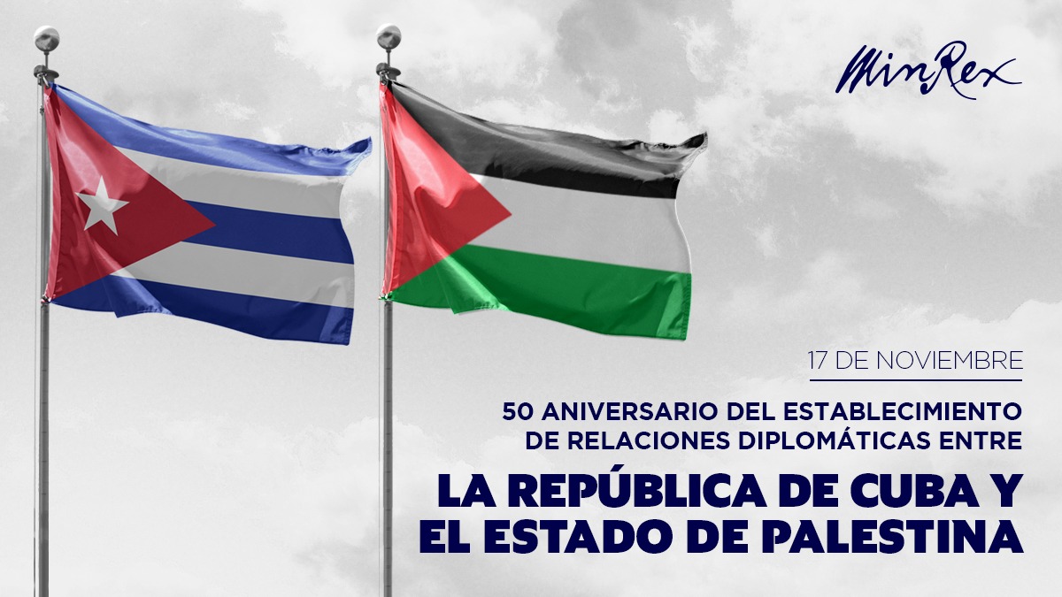 #Cuba 🇨🇺 y #Palestina 🇵🇸 celebran el 50 Aniversario del establecimiento de relaciones diplomáticas. 

Nuestro compromiso con la paz y la justicia es inquebrantable. Seguiremos luchando por el fin de la ocupación y el genocidio contra ese hermano pueblo. 

#FreePalestine