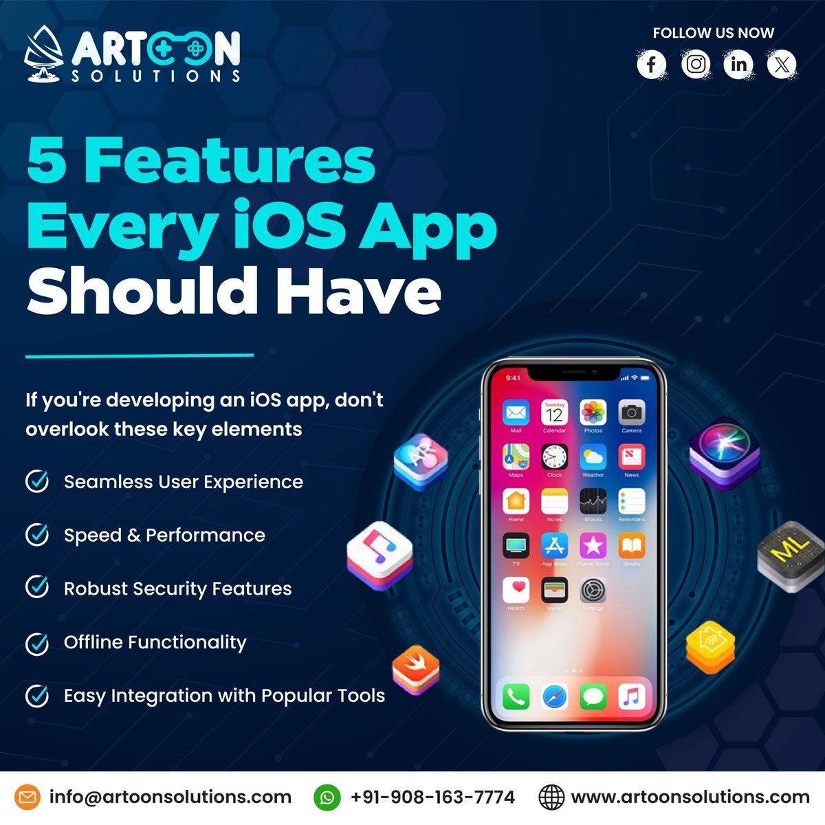 artoonsolutions's tweet image. 🚀 Building an iOS app? Focus on user experience, speed, security, offline use, and tool integration! These features make apps stand out. Which one is a must for your app?
Contact us now - bit.ly/3AQzfJG
#iOSAppDevelopment #AppDesign #MobileAppFeatures #UserExperience