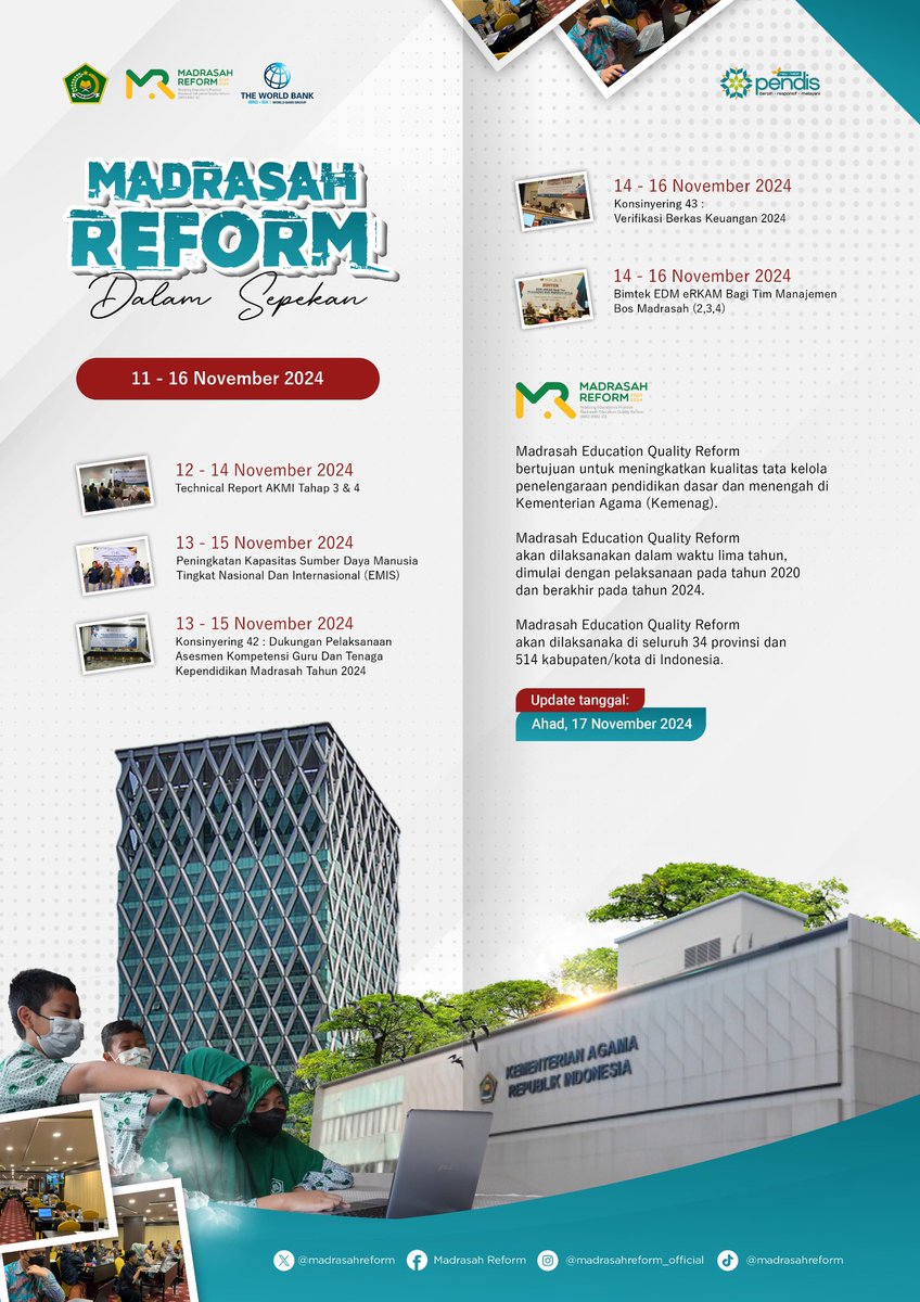 MadrasahReform's tweet photo. Madrasah Reform Sepekan November 2024

#madrasah #madrasahreform #madrasahmajubermutumendunia https://t.co/NEKLcLSCfQ