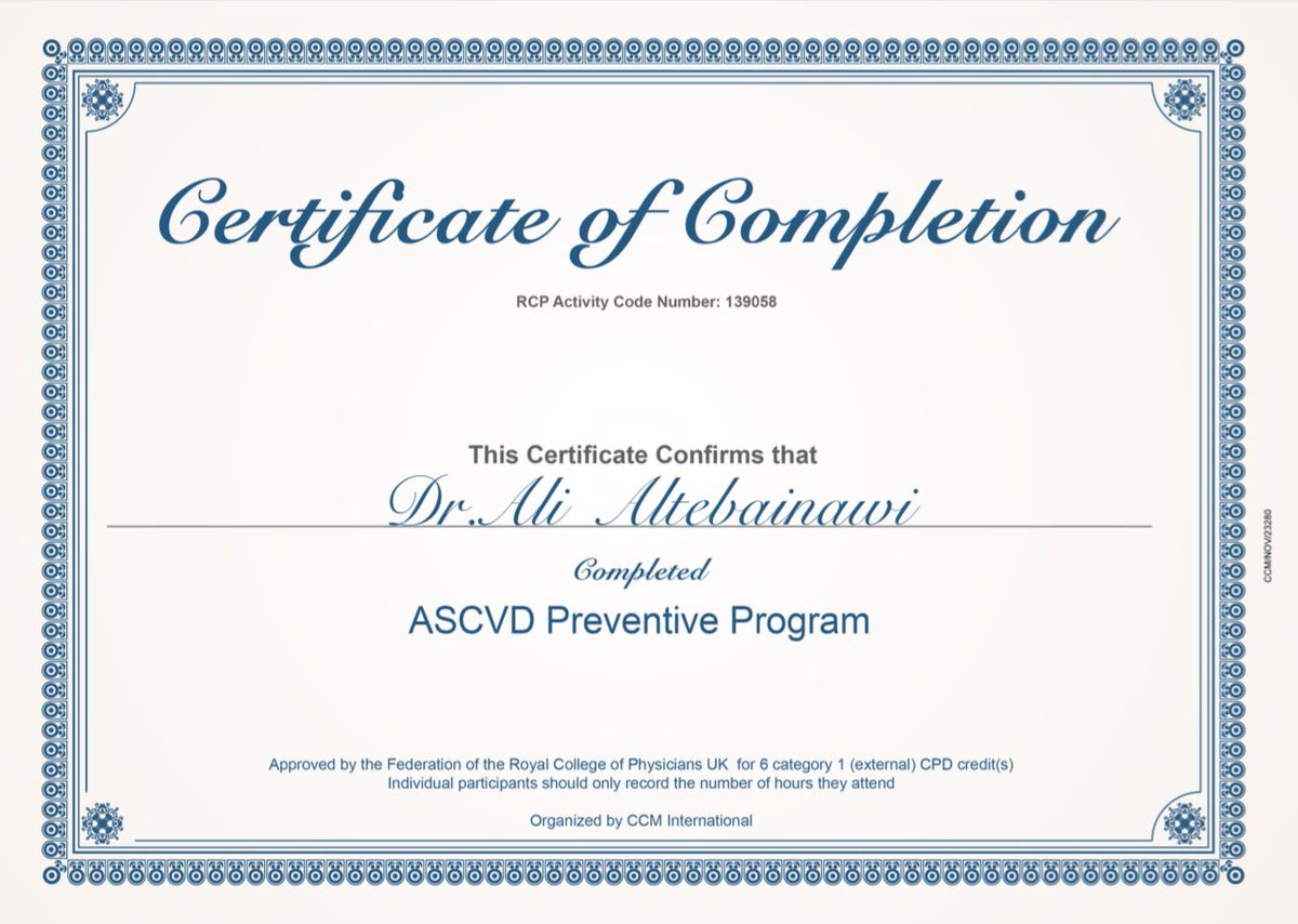 Altebainawi's tweet photo. الحمدلله ✅🫀
أنهيت واجتزت اليوم برنامج "الوقاية من تصلّبات الشرايين - ASCVD Preventive Program"
شكراً للمركز الوطني للقلب والمجلس الصحي السعودي @SHC_GOV على إعداد هذا البرنامج العلمي المكثّف بفصوله الثلاثة.
المحتوى تم تجهيزه من @ESC_Journals وبرعاية من شركة @NovartisSaudi؛ والمعتمد من اتحاد الكليات الملكية للأطباء في بريطانيا @RCPhysicians.
@AdelTash