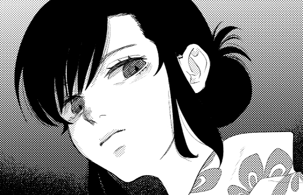 好きな話すぎて3回描きなおされた『あんず飴』の弓さん。三枚目が今回配布したやつ。 