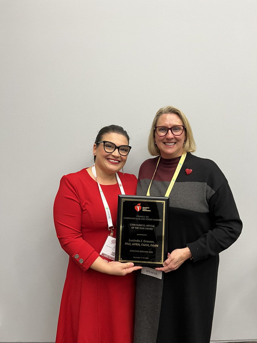 Thrilled to receive the AHA CVSN Clinical Article of the Year Award! Even better when you can celebrate with <a href="/Angie_Durante89/">Angela Durante</a> who led the qualitative analysis. 
<a href="/CVSNHeart/">Cardiovascular and Stroke Nursing</a> <a href="/FSUNursing/">FSU Nursing</a>  <a href="/FSUResearch/">FSU Research</a>