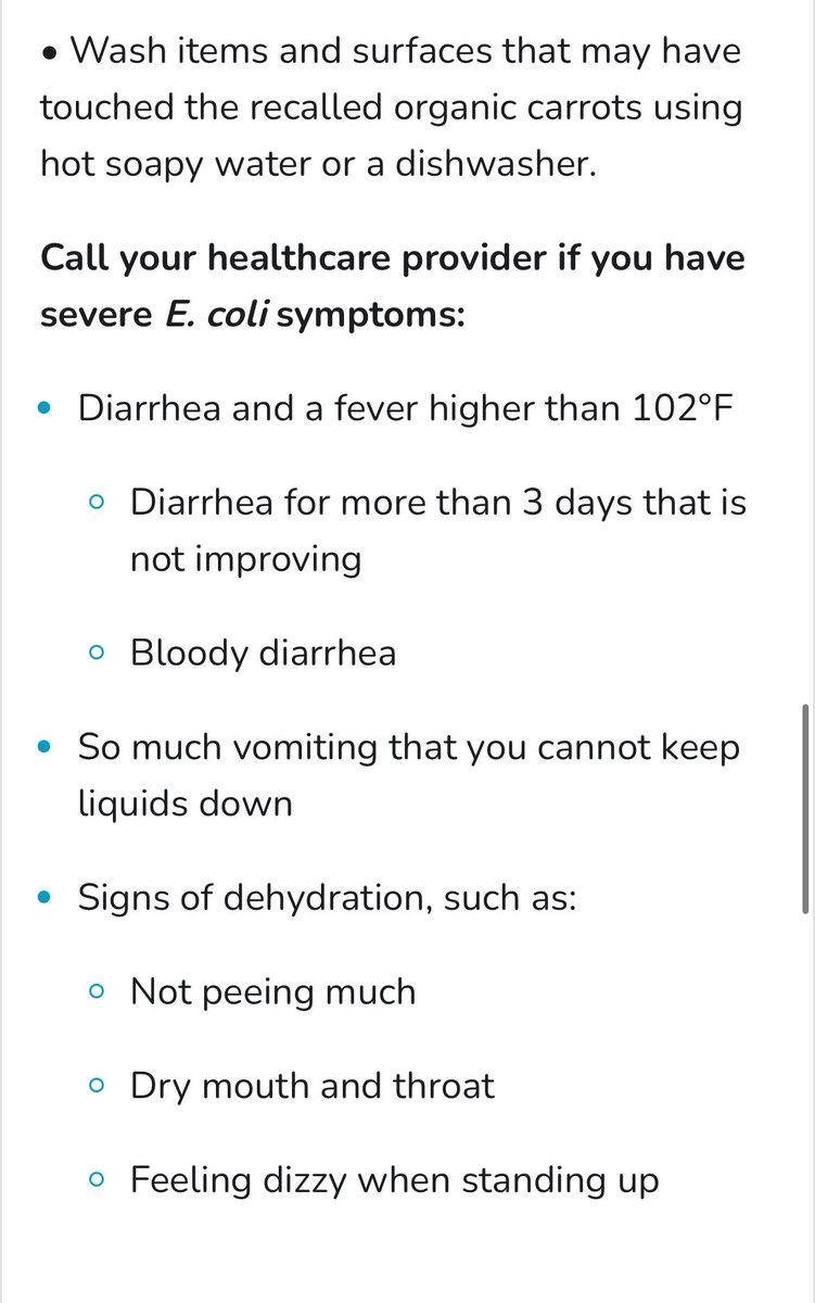 FOOD RECALL FOR E. COLI ORGANIC CARROTS PLEASE READ FOLLOWING:

Organic 🥕:cdc.gov/ecoli/outbreak…