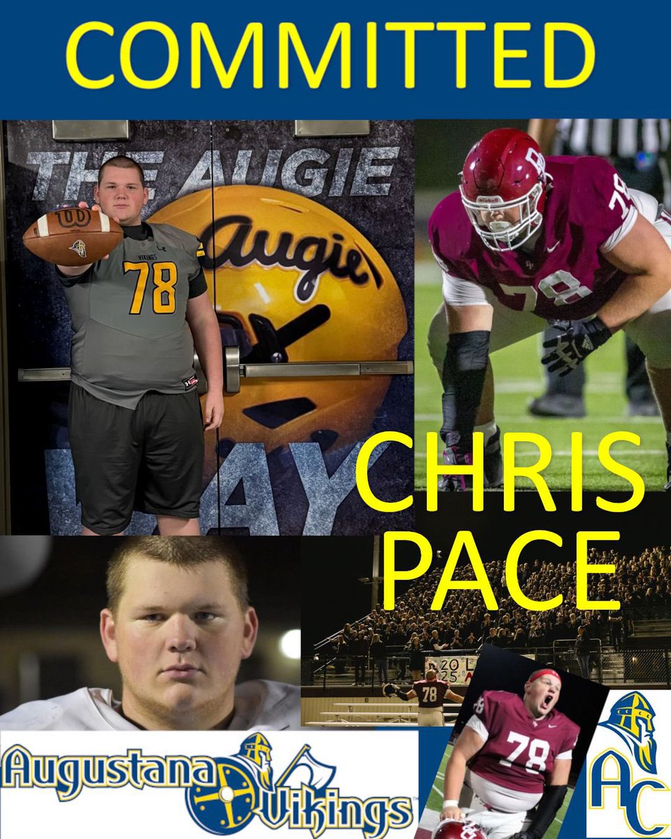Christopher Pace (@christopace72) on Twitter photo After a lot of deliberation, I have decided to continue my athletic and academic career at <a href="/AugieILfootball/">Augustana Football</a> ! Thank you to my coaches, my teammates, and my family in supporting me!
<a href="/Coach19Bell/">Stephen Bell</a> <a href="/Coachragone/">David Ragone</a> <a href="/CoachBenStrick/">Ben Strickland</a> <a href="/pwallfb1975/">Patrick Wallace</a> <a href="/OfficialKevdog/">Kevin Rafferty</a> <a href="/PianoManDanGB/">CoachRaff</a> After a lot of deliberation, I have decided to continue my athletic and academic career at <a href="/AugieILfootball/">Augustana Football</a> ! Thank you to my coaches, my teammates, and my family in supporting me!
<a href="/Coach19Bell/">Stephen Bell</a> <a href="/Coachragone/">David Ragone</a> <a href="/CoachBenStrick/">Ben Strickland</a> <a href="/pwallfb1975/">Patrick Wallace</a> <a href="/OfficialKevdog/">Kevin Rafferty</a> <a href="/PianoManDanGB/">CoachRaff</a>