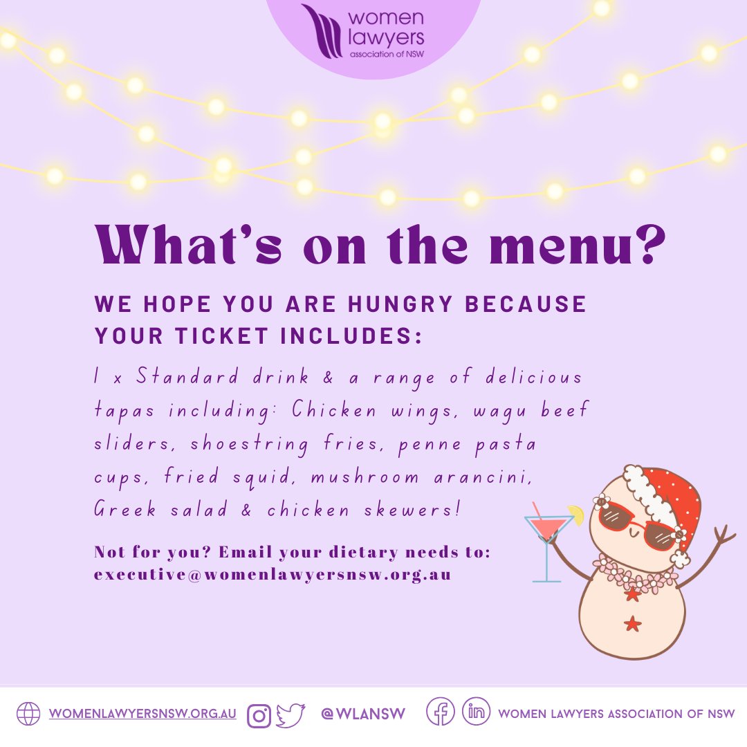 RSVP's extended to 19 November 2024! 

The Wollongong Chapter of the Women Lawyers Association NSW are proudly supporting The Salvation Army at our End of Year Celebration!

Tickets are limited and available via our website.