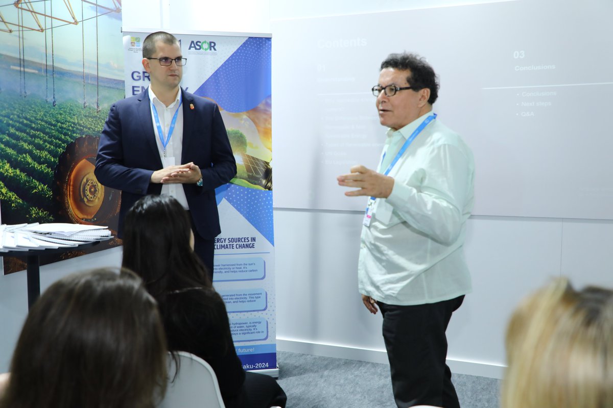 Odrzivi_razvoj's tweet image. Radionica "Upotreba OIE u poljoprivredi" na #COP29! Razmenjujemo iskustva o primeni solarne i vetroenergije u poljoprivredi i korišćenju organskih ostataka za zelenu energiju. 🌱⚡ #ASOR #OIE #Poljoprivreda #ZelenaEnergetika @COP29_AZ