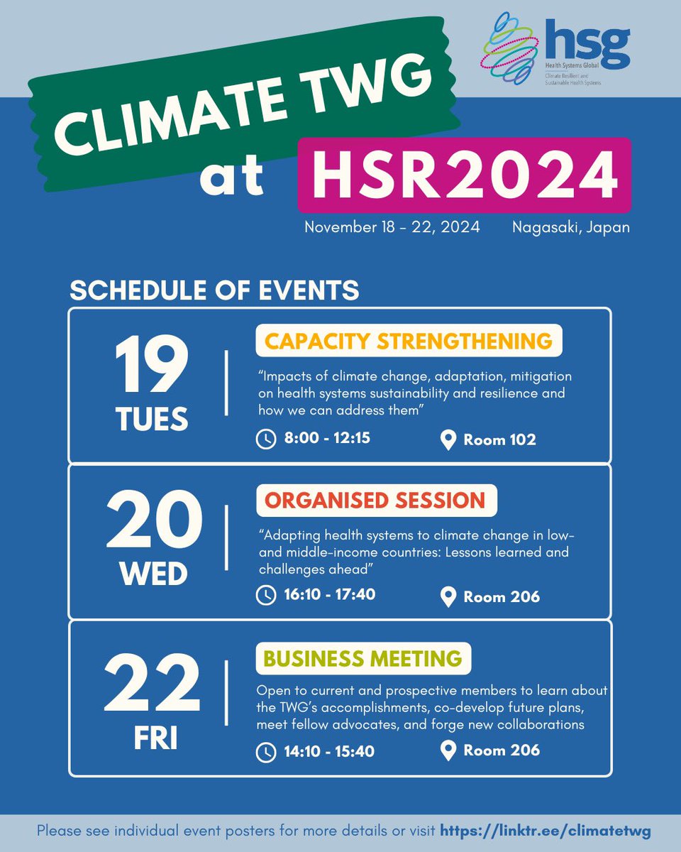 Renzo Guinto (@renzoguinto) on Twitter photo To friends in #Nagasaki #Japan 🇯🇵 for the 8th Global Symposium on Health Systems Research <a href="/H_S_Global/">Health Systems Global</a>:
Pls join our events - organized by our TWG on Climate-Resilient & Sustainable #HealthSystems - all for #PlanetaryHealth 🌏
More info about our TWG: healthsystemsglobal.org/thematic-group… To friends in #Nagasaki #Japan 🇯🇵 for the 8th Global Symposium on Health Systems Research <a href="/H_S_Global/">Health Systems Global</a>:
Pls join our events - organized by our TWG on Climate-Resilient & Sustainable #HealthSystems - all for #PlanetaryHealth 🌏
More info about our TWG: healthsystemsglobal.org/thematic-group…