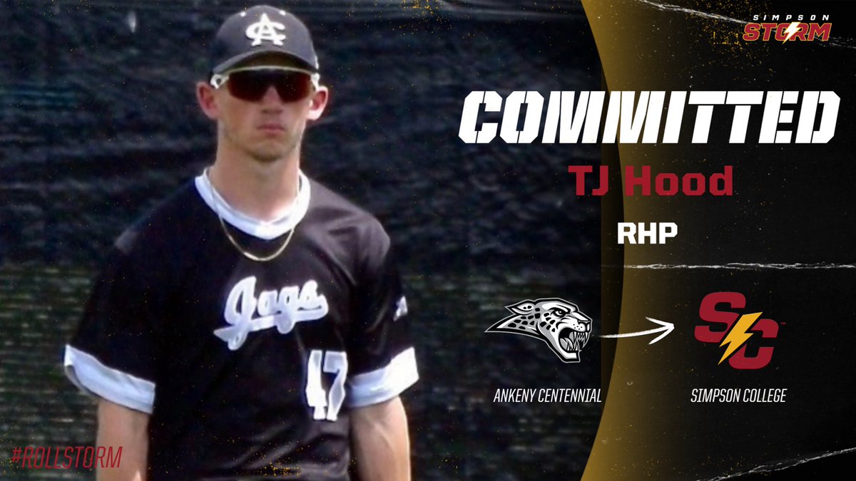 I am blessed to announce that I will be committing to Simpson College to continue my academics and athletic journey. I would like to thank my coaches, teammates , and family for supporting me. Go Storm! <a href="/CentJagBaseball/">Centennial Jaguar Baseball</a> <a href="/mwpridebaseball/">Demathdian Tate MWP</a> <a href="/nickcbelzer/">Nick Belzer</a> <a href="/StormBaseballSC/">Simpson Baseball</a> <a href="/Willis24Ryan/">Ryan Willis</a>