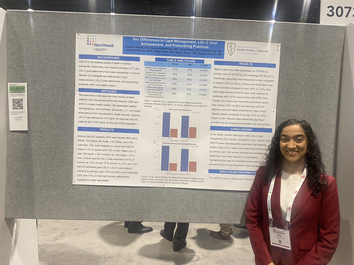 EugeniaGianos's tweet photo. Congrats to our @NorthwellHealth preventive cardiology fellow @NatashaVartak on her #AHA24 presentation of our data on sec differences insipid management. @NishaParikh7 @drstaceyrosen @TiaBimal https://t.co/g920Iw6957