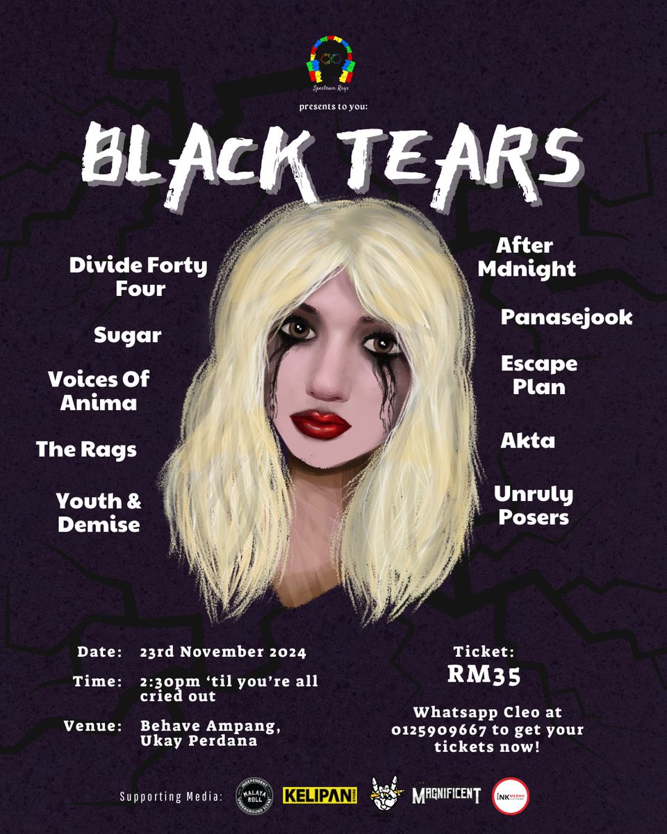 Divide44Band's tweet photo. Hey Guys !!! Our next show will be on 23 November 2024  at the "Spectrum Rays Black Tears" event thats will be located at "Behave Ampang Studio Ukay Perdana".

Tickets are selling now Rm35 (Online &amp; Walk in),
You guys can directly get the tickets by 
WhatsApp : 0125909667 (Cleo) https://t.co/eFowcpQiAv