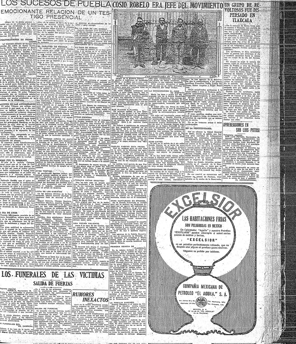 17 nov 1910 
Conforme al decreto 52 se faculta al Gobernador para contener el alzamiento previsto para el 20 del mismo mes cerca de la medianoche  detienen en Tepehítec al líder Manuel Sánchez Ascorra, a Trinidad y Nicolás Sánchez Vargas así como en Acuitlapilco a Gregorio Flores
