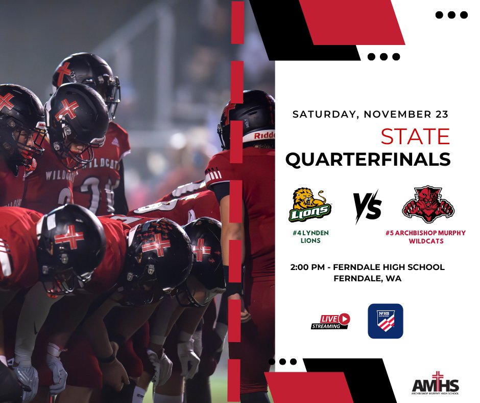 It'll be a rematch of Northwest Conference foes for this 2A State Quarterfinal matchup. The Wildcats will once again face the Lynden Lions, who they lost to 3-7 back in October. Come out to Ferndale HS on Saturday to cheer on your Wildcats! 🏈
