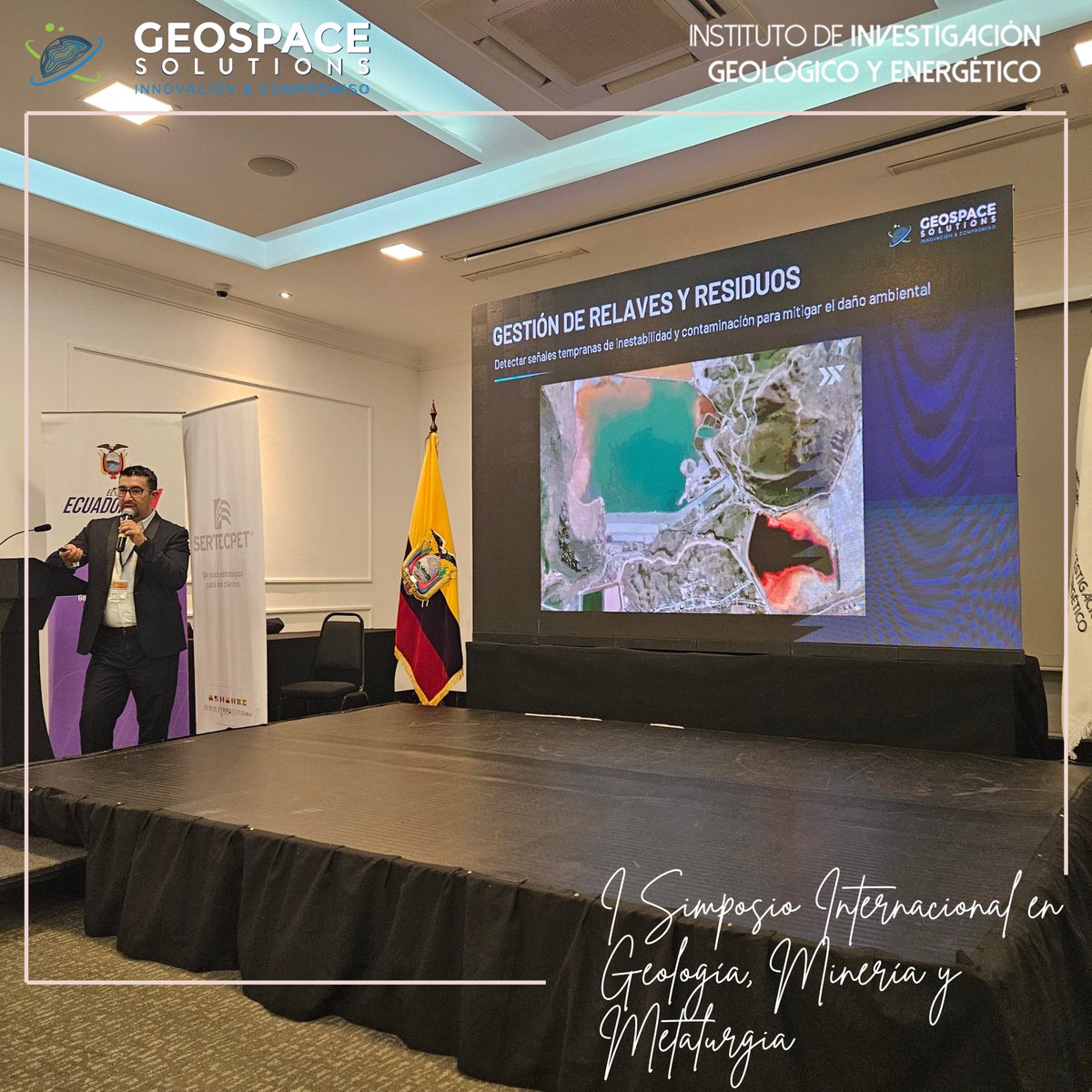 GeoSpaceSol's tweet photo. La semana anterior participamos en el 1er Simposio Internacional de Geología, Minería y Metalurgia, organizado por el @IIGE_Ec  donde mostramos nuestra tecnología avanzada en sensores remotos para aplicaciones  en el monitoreo de depósitos de relaves, mapeo geológico y minería https://t.co/v8sCVrqz2I