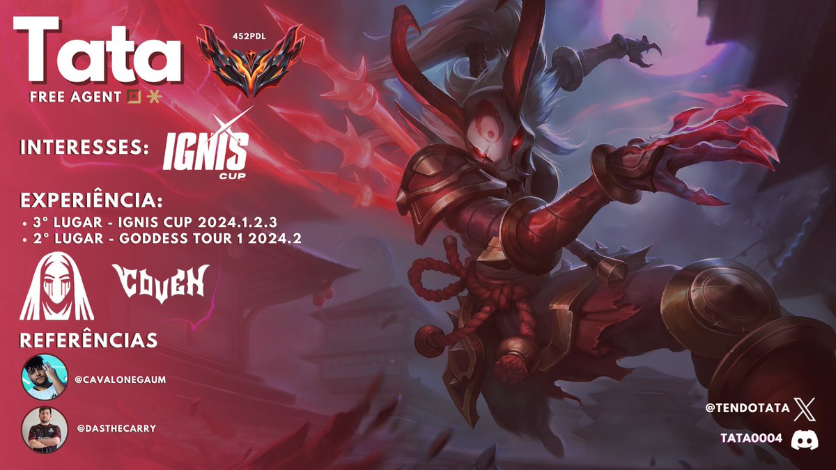 Com o fim da Banshee venho me anunciar como FreeAgent para 2025.
Acredito que tive um stepup muito grande esse split porém ainda estou longe de alcançar o meu teto e estou disposta a me dedicar totalmente por isso.

Rts+ likes pls 🖤🌹

Arte by: @lele110v