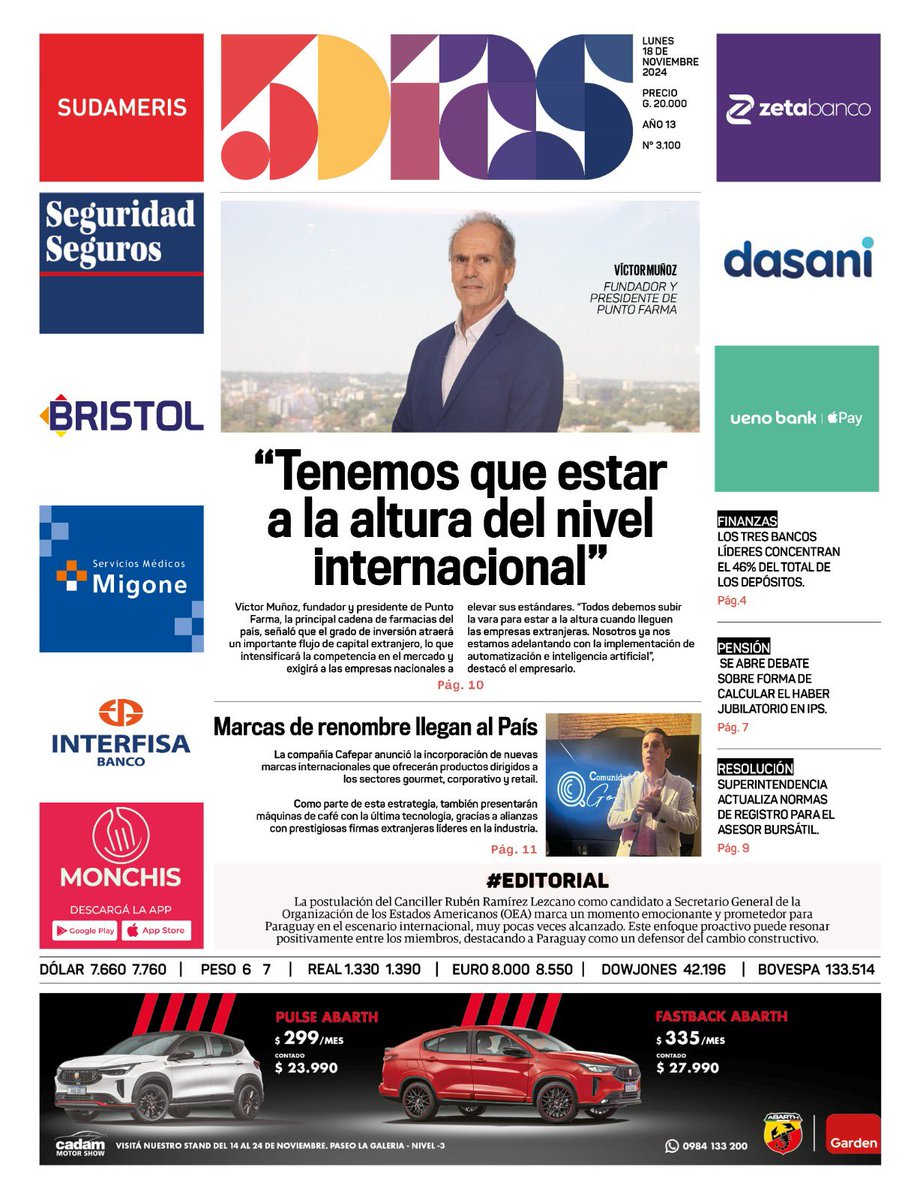 5DiasPy's tweet photo. Tapa del día - 5Días 

Edición  18/11/2024 

#PasiónPorLosNegocios https://t.co/NAFhZrgpyR