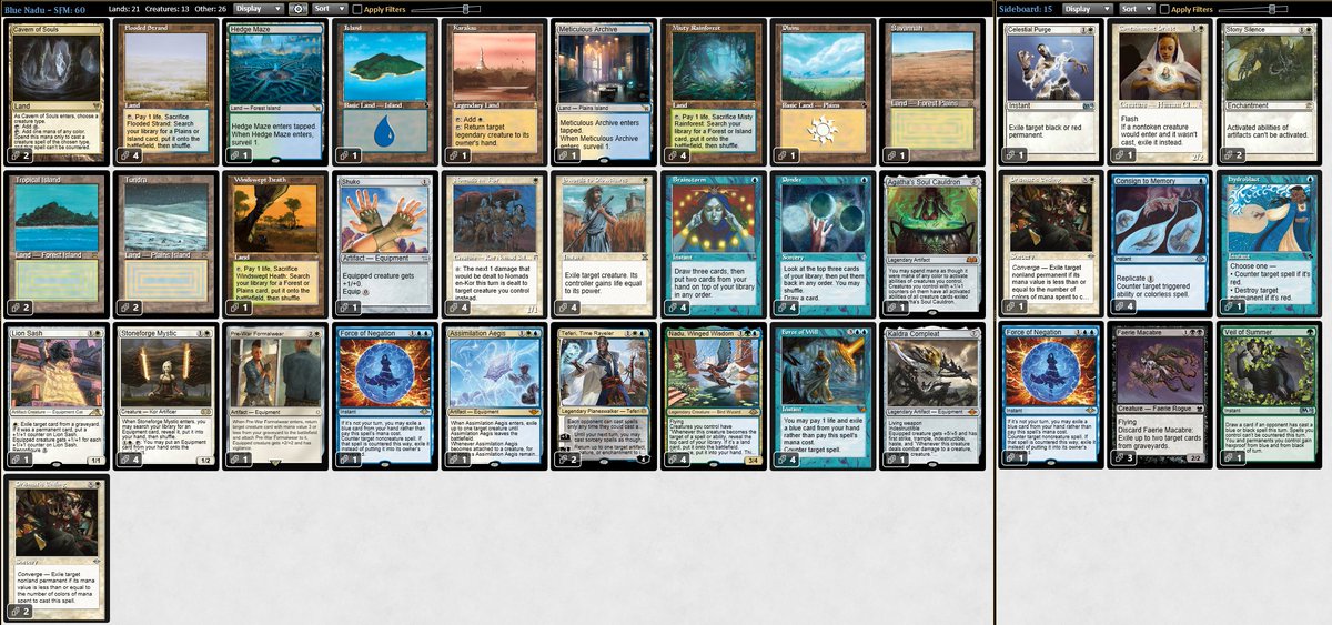 Played Bant Nadu in the showcase today to a 7-2 record for 25th place!  List is inspired by <a href="/dominharvia/">Dom Harvey</a> . Green Sun's might be better overall, but SFM performed for me today!  

Match ups below ⬇️