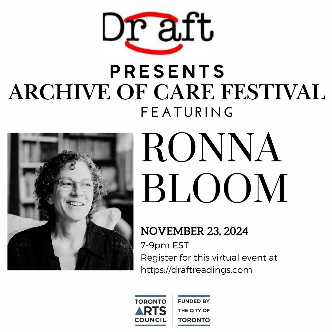 DraftReadings (@draftreadings) on Twitter photo Excited to announce that we have Ronna Bloom @ronnabloom join us as a featured author at āAn Archive of Careā literary festival.
You can register at draftreadings.com
Thanks to <a href="/TorontoArts/">Toronto Arts Council & Toronto Arts Foundation</a> for their funding! Excited to announce that we have Ronna Bloom @ronnabloom join us as a featured author at āAn Archive of Careā literary festival.
You can register at draftreadings.com
Thanks to <a href="/TorontoArts/">Toronto Arts Council & Toronto Arts Foundation</a> for their funding!