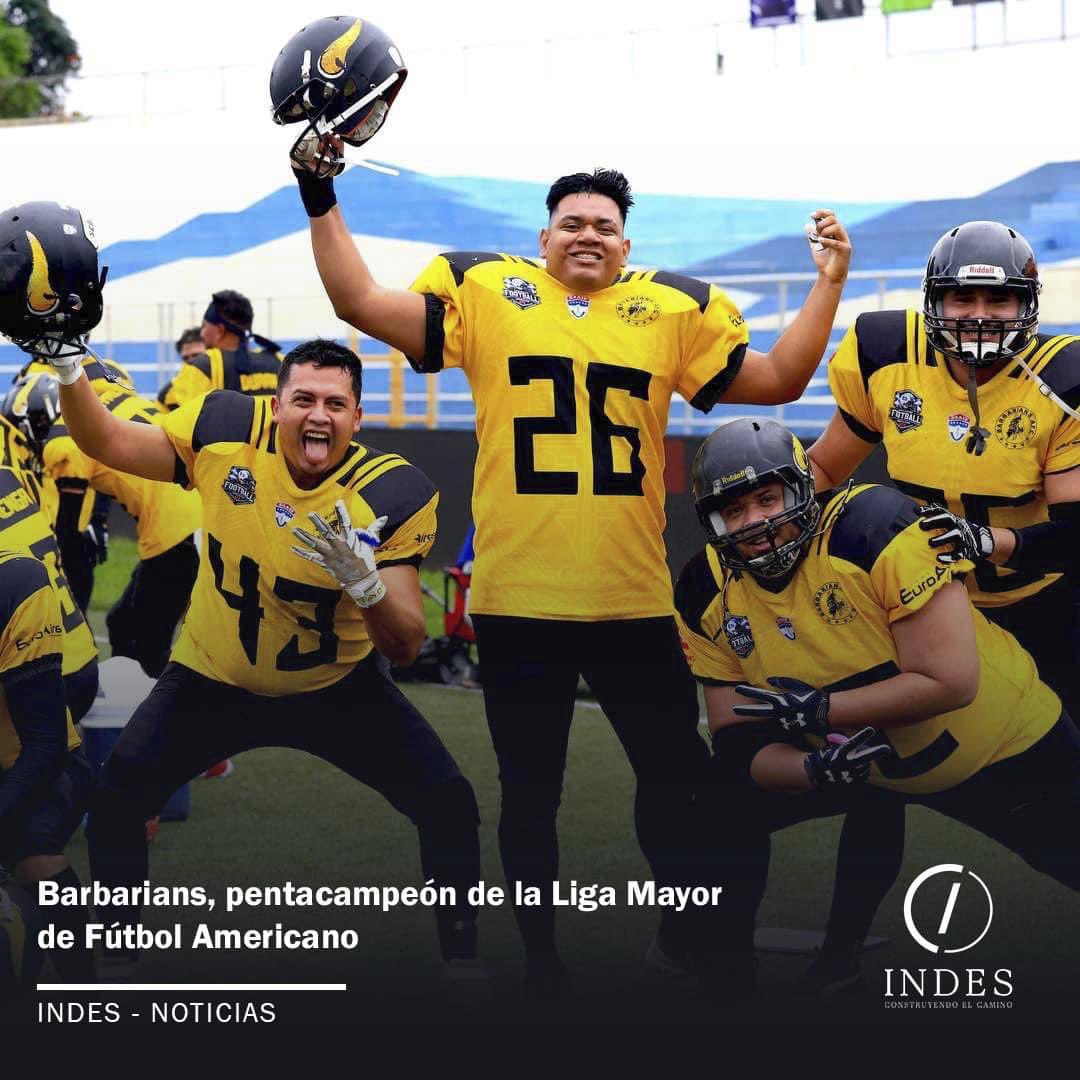 indeselsalvador's tweet photo. Barbarians AFC venció este domingo 7-0 a Bravos de Santa Ana en el Tazón de la Nación 2024 y celebró su pentacampeón en la Liga Mayor de Fútbol Americano (LMFA), que se llevó a cabo en el Estadio Nacional Las Delicias.

🗞️: https://t.co/4pfDihyvlC

#ConstruyendoElCamino https://t.co/Fj1eWcRbYm