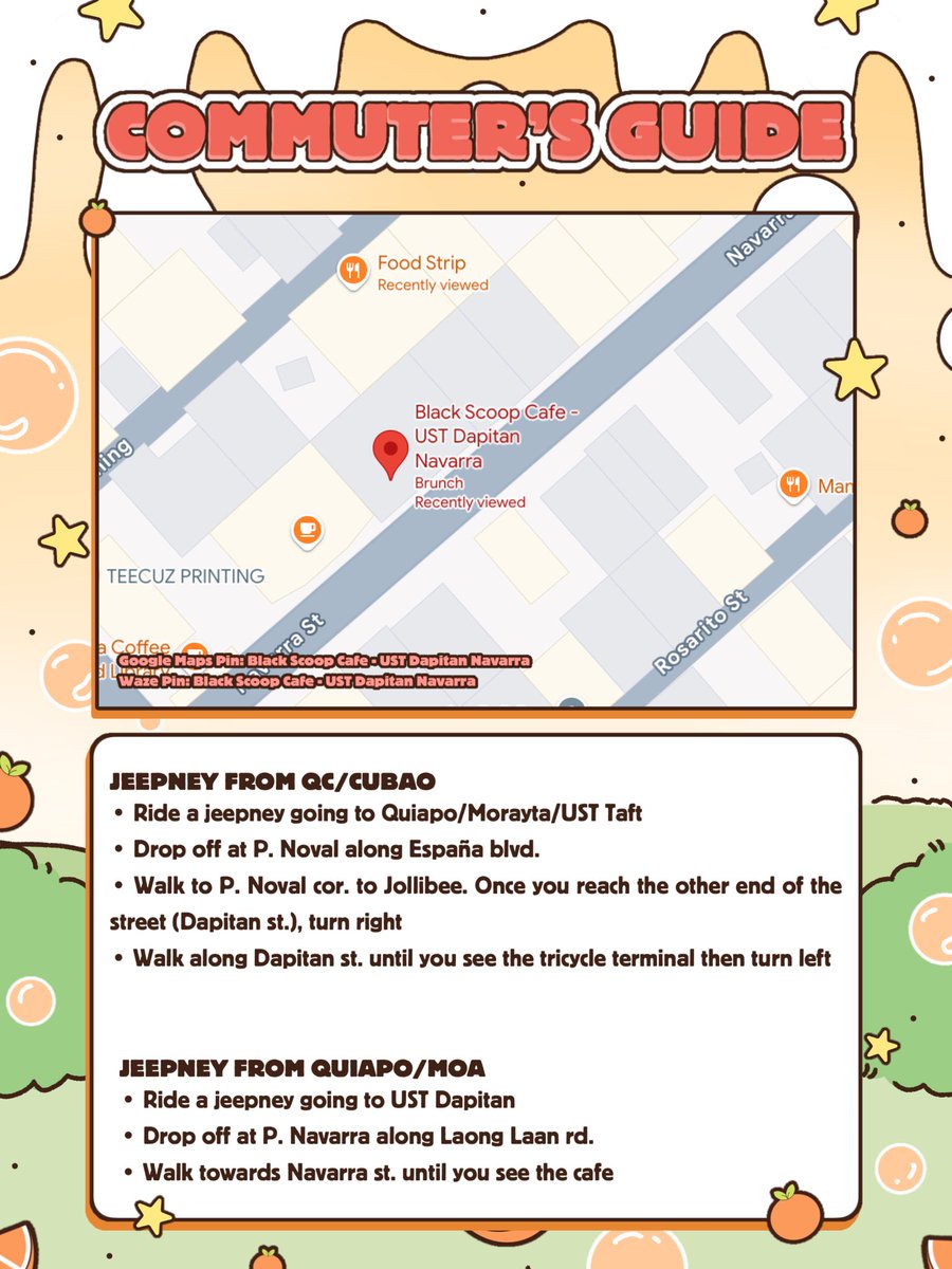 chengerinelove's tweet photo. It is a week away for our birthday event for #Chenle 🧡

Here’s a quick commuter’s guide to Blackscoop UST Dapitan-Navarra. Take a look and pick the best option that works for you.

We will also post an actual preview of the kit inclusions this week 👀 https://t.co/03cXEClVEs