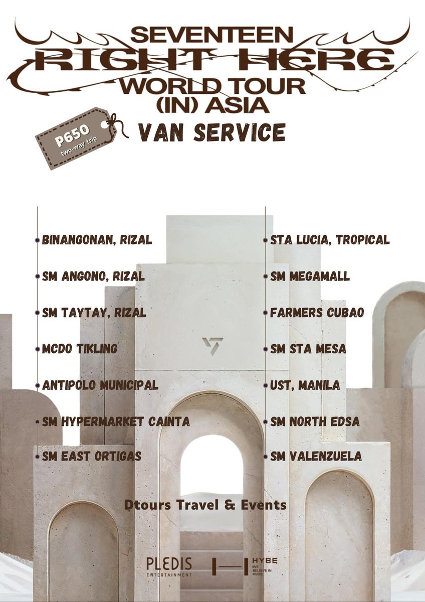 D_t0urs's tweet photo. SEVENTEEN RIGHT HERE WORLD TOUR 💜✨

Reservation form for Van Service/ Shuttle Service / Carpool is now open

📍Rizal
📍Mandaluyong
📍Cubao
📍Manila
📍Valenzuela
And other nearby places

For inquiries and concerns feel free to message us

Form: https://t.co/qAINP30wsV https://t.co/1zv2KeuQmw