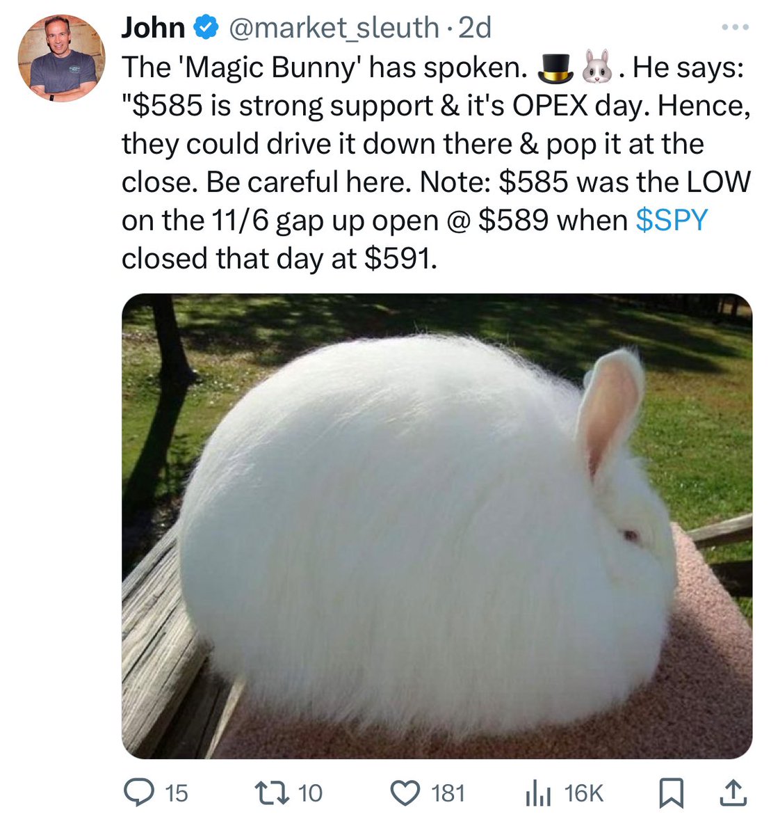 market_sleuth's tweet image. The Magic Bunny gets extra carrots! 🥕 $SPY at $587+ as I type this. ☺️