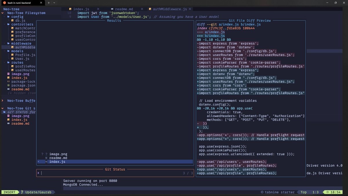 GAURAV_FS_14's tweet photo. I built NpVim a year ago, and I still use it. It’s great having everything in the terminal!

Features: Tabnine AI, Markdown Preview, Live Server, custom shortcuts, file tree, split screens, Git &amp; more!

Check it out: https://t.co/f1k8yIZTe7

#Neovim #OpenSource #LazyVim #DevTools https://t.co/GaDZofhq8U
