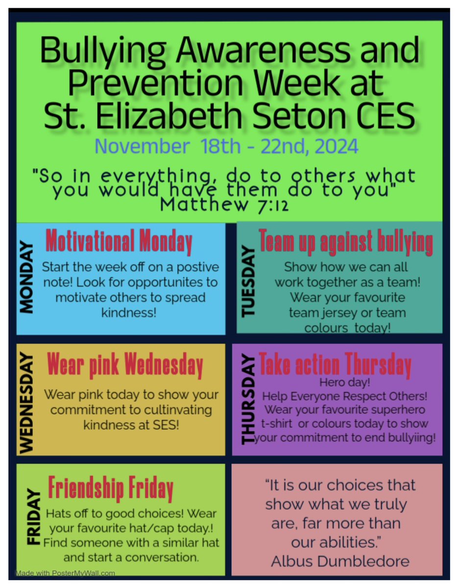 SES hosts their Bullying Awareness &amp; Prevention Week November 18-22. Let’s do this Spitfires! <a href="/TheresaMcnicol1/">Theresa Mcnicol</a> <a href="/paonesl/">Lou Paonessa</a> <a href="/YCDSB/">York Catholic District School Board</a>