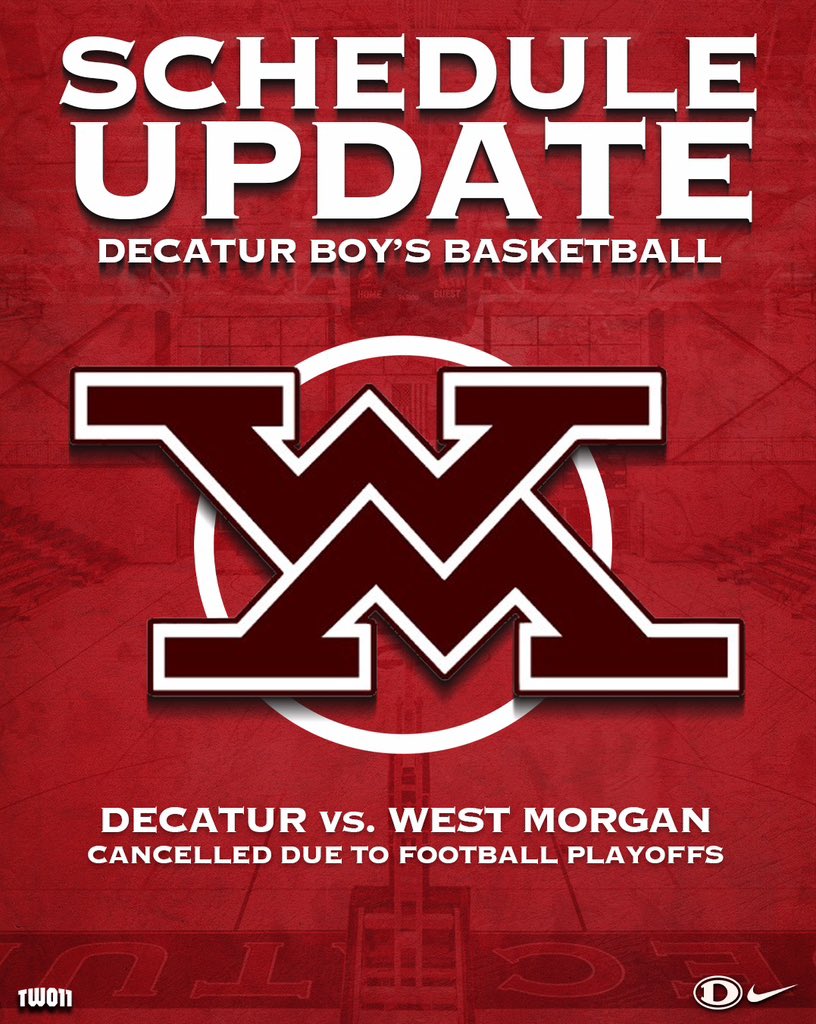 🚨 Schedule Update🚨

Due to West Morgan’s football playoff run, our game scheduled for tomorrow against West Morgan is CANCELED &amp; will be rescheduled at a later date.

#GRR🔴 | #GRIT⚔️