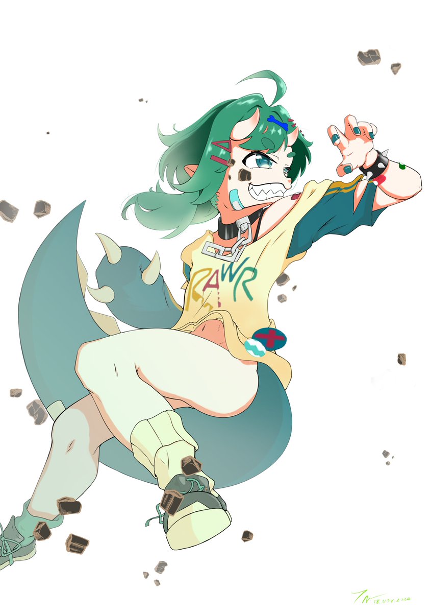 tn_daki's tweet image. So somehow I actually managed to build up on top of my previous experiment to color something again.
I should fine some new flame brushes, though.
#Chiosaurtist