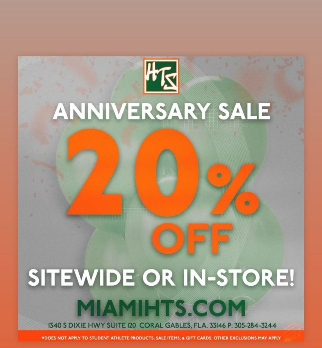 It’s @MiamiHTS’s 1st Birthday! 🎉 Celebrate with 20% OFF online &amp; in-store from 11/9 - 11/16! Don’t miss out—shop now at MiamiHTS.com