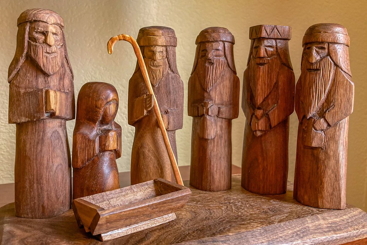 jeremy_mel43375's tweet image. My Dad’s retirement project has been hand-carving nativity scenes. He is wrapping up the final one for his youngest grandchild, my son.
We are only waiting on baby Jesus to arrive.